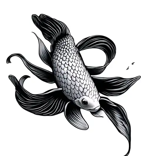 Ichthys Text On Koi Fish Swimming