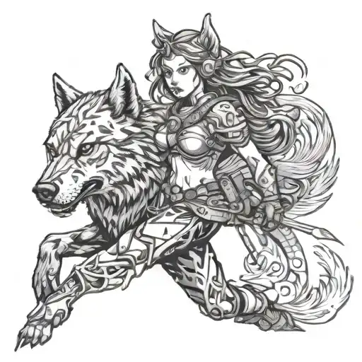 A Girl Warrior On The Prowl With A Wolf Protector Behind Her