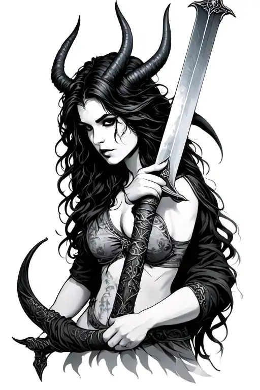 Devil Woman Holdin A Sword