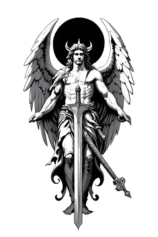 Archangel Michael With A Sword Defeating The Devil