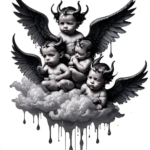 13 Small Devil Babys Angels In A Melting Cloud