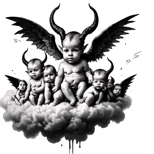 13 Small Devil Babys Angels In A Melting Cloud