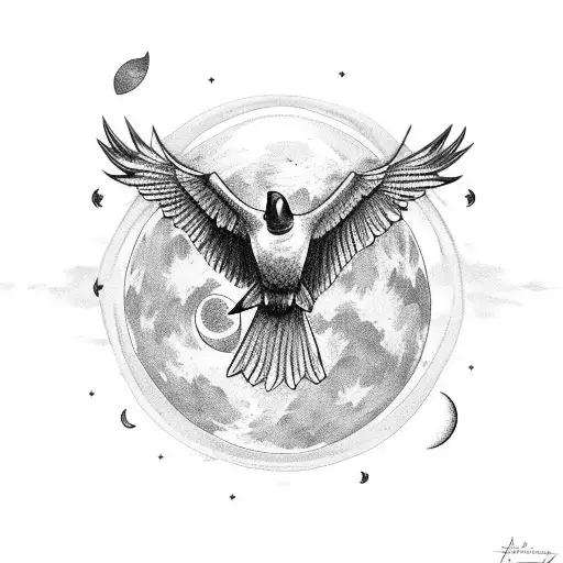 Raven Flying With Moon