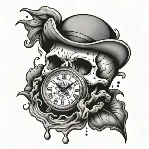 Skull With A Clock Melting