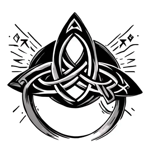 Trinity Knot With Nordic Runes And Ring