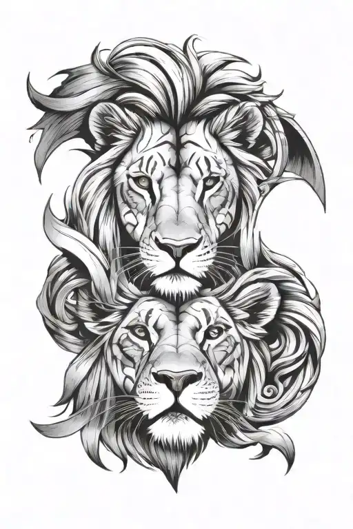 Black And White Lions Face With Cross Through One Eye And Long To Fit An Arm