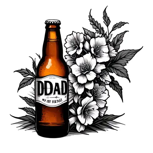 Dad With Beer Bottle And Snap Dragon Flowers