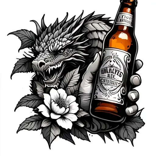 Dad Holding Beer Bottle And Snap Dragon Flowers