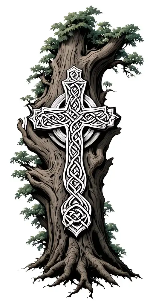 Celtic Cross In A Tree Growing