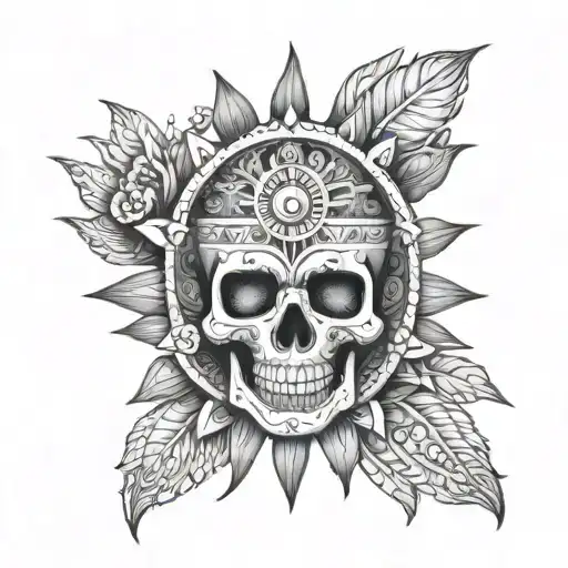 Skull Mandala Maya Mexico Sun