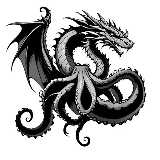 A Dragon Fighting And Octopus