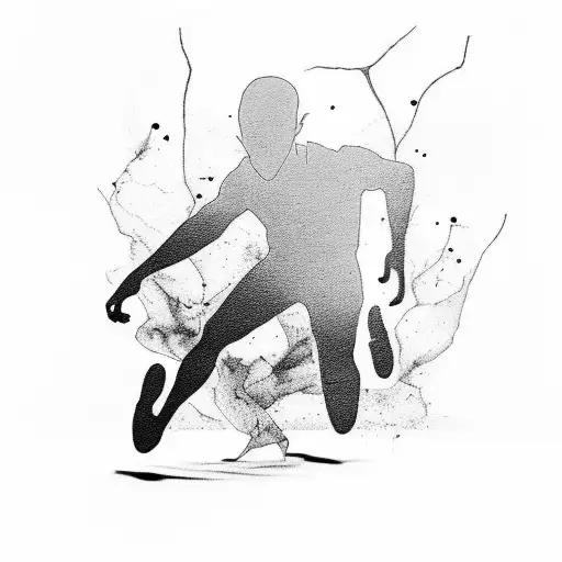Design A Black And Grey Tattoo Featuring A Silhouette Of A Runner Listening To Deftones Music