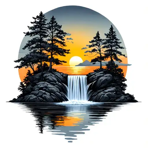 Water Fall Trees Colors Sunset
