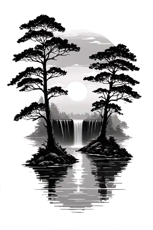 Water Fall Trees Sunset