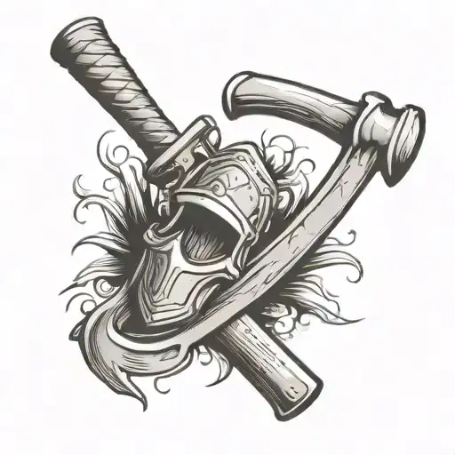 Old Boat Building Hatchet And Hammer