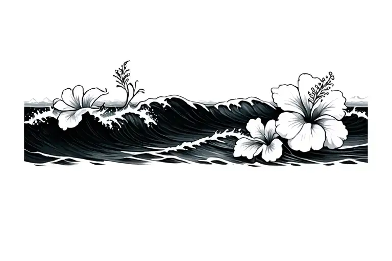 Waves Crashing With Hibiscus