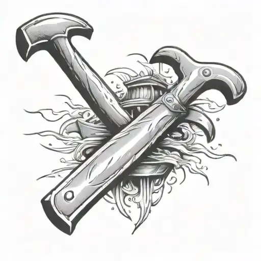 Old Boat Building Hatchet And Hammer