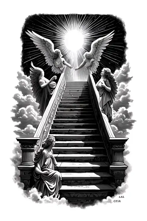 Stairway To Heaven Walking Up Stairs Angels Sun Rays Clouds Heaven Gate At The Top Of The Stairs