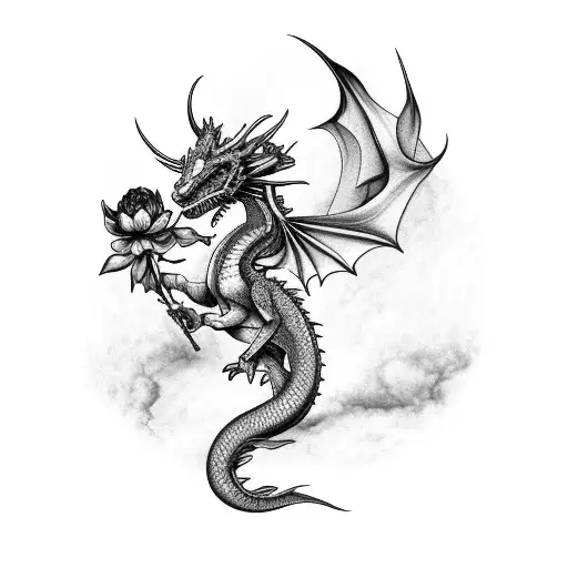 Feminine Dragon With Peonies