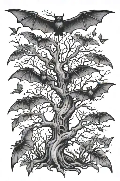 Dying Poison Tree With Bats Flying Together