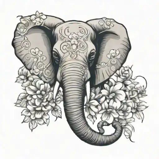Elephant Head With Flowers