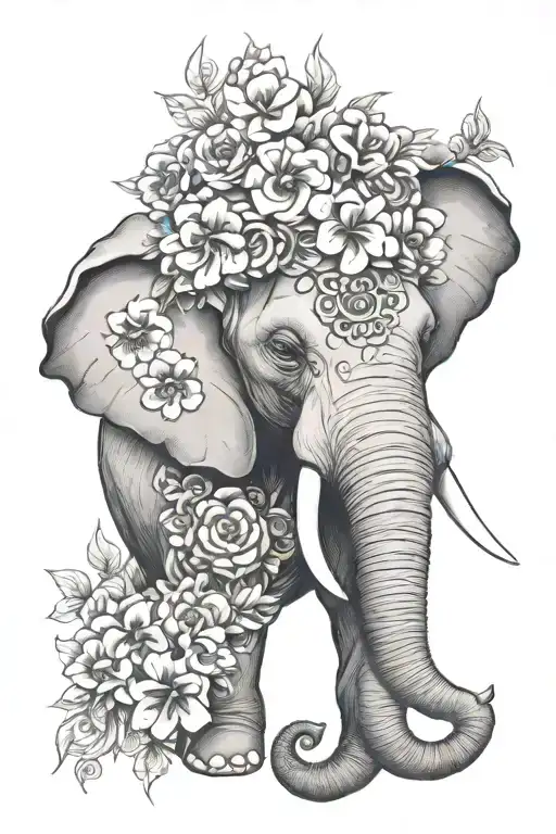 Elephant Head With Flowers