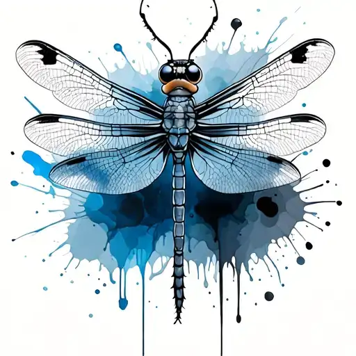Dragonfly On Splash Of Blue Paint Splatters