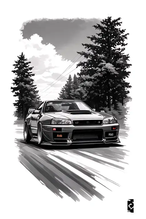 R34 Skyline Driving On A Road