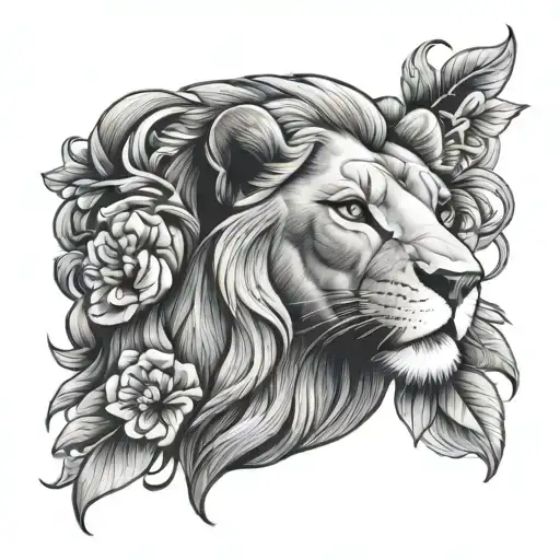 Female Lion In Traditional Style