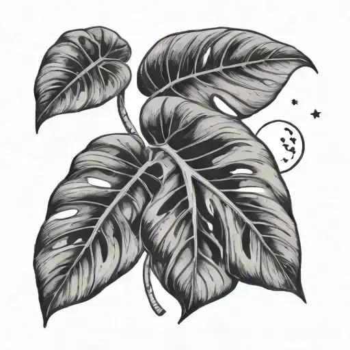 Monstera Leaf With Moth And Moon