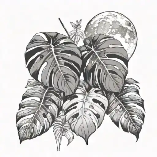 Monstera With Moth And Moon Rising