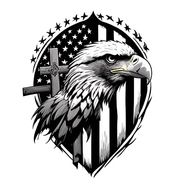 3 Crosses American Flag Eagle