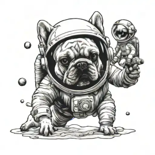 Aliens And French Bulldog Astronaut Playing On The Moon