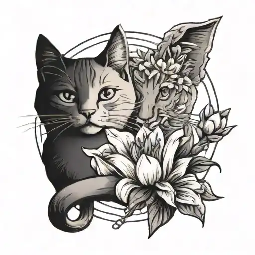 Simplistic Line 2 Cats With Lily If The Valley And Marigold Flowers