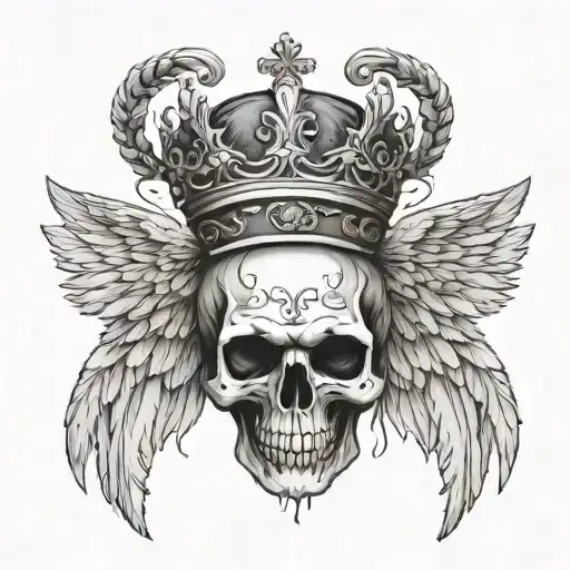 A Hooded Skull Wearing A Crown With Angel Wings
