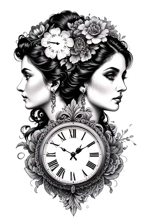 Two Clocks Side By Side Profile Traditional Lady