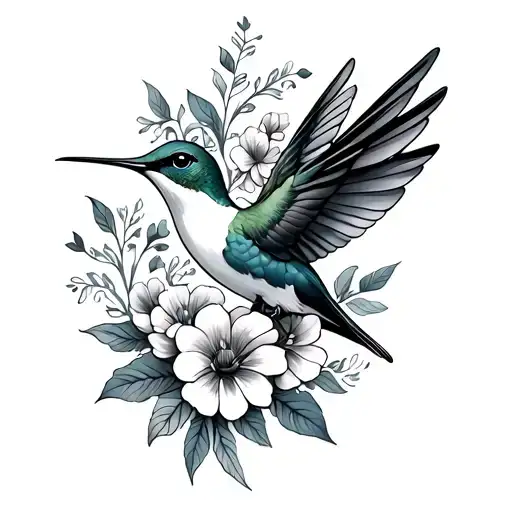 Hummingbird W Amor Feti Font And Flowers Intertwined