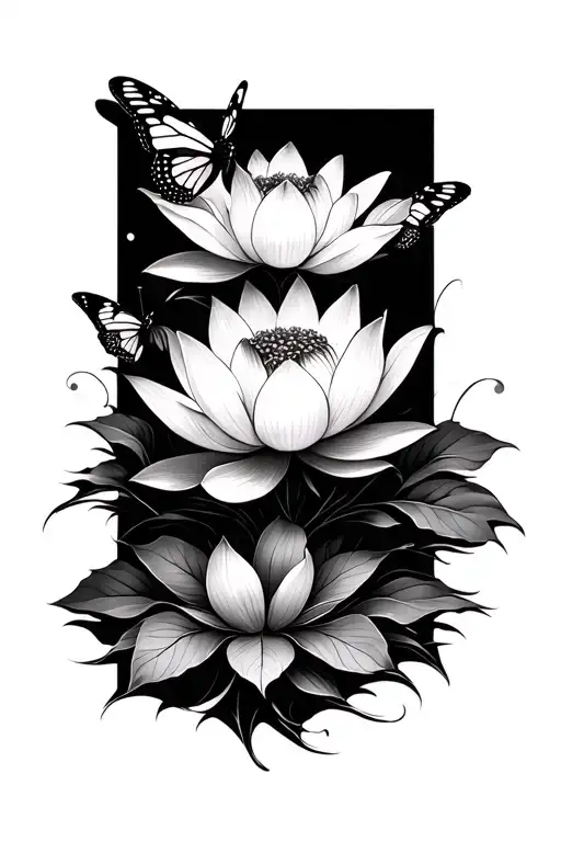 Lotus Flower With Butterfly's And Leaf's