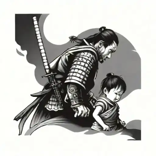 Samurai Looking At Little Girl