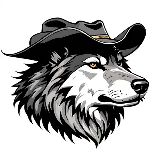 Wolf Head Wearing A Cowboy Hat Sitting