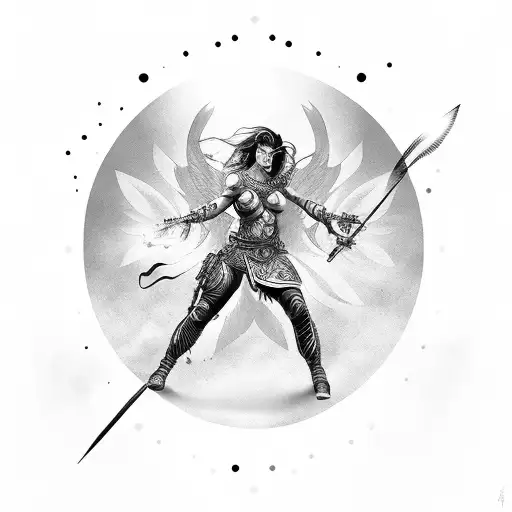 Warrior Woman With Sun And Butterflies