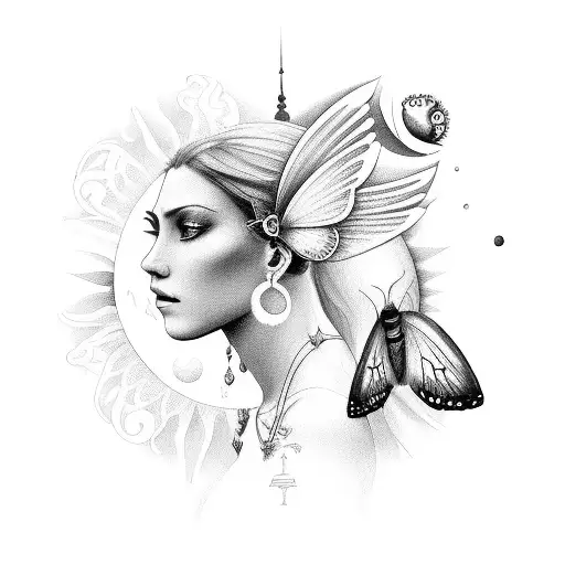 Goddess With Sun And Moon And Butterflies