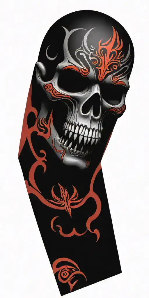 Black And Red Skull Surrounded By A By An Almost Tribal Like Design
