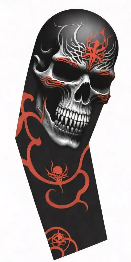 Black And Red Skull Surrounded With Lots Of Think Chaotic Lines