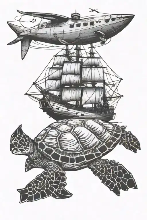 Sea Turtle And Ship