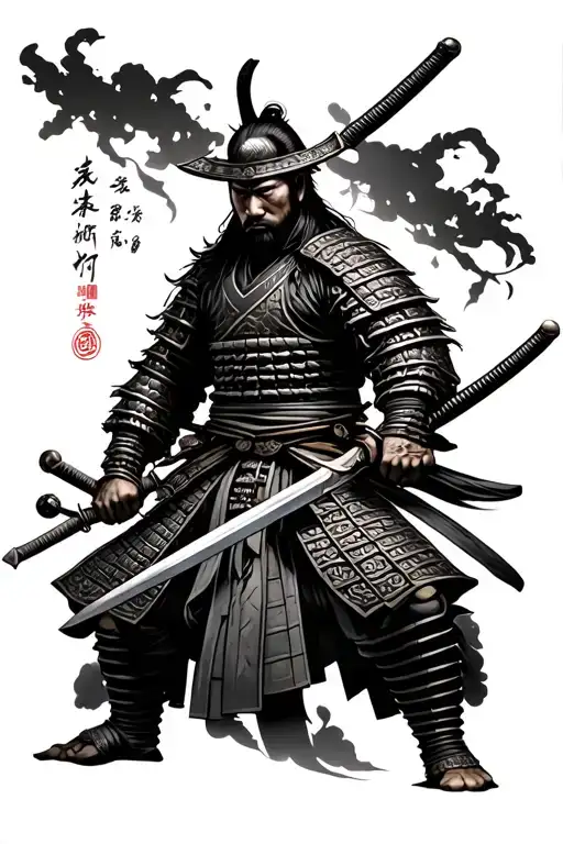 Samurai In Full Growth With A Sword In A Scabbard