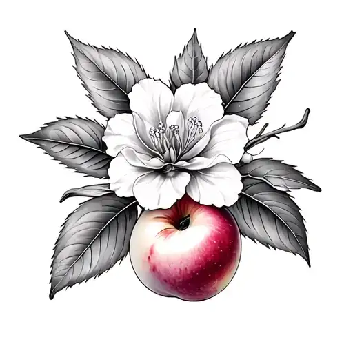 Black And White Tattoo Of A Lilac Flower And A Peach Fruit
