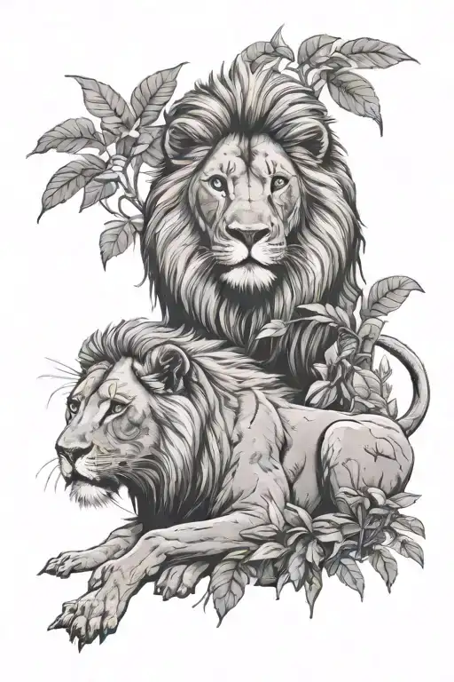 Lion And Lioness Jungle Scene