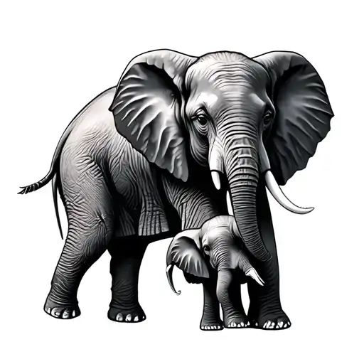 Mom And Baby Elephant