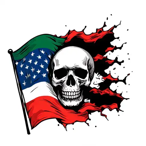 Mexican-american Flag With Skull Ripping Through